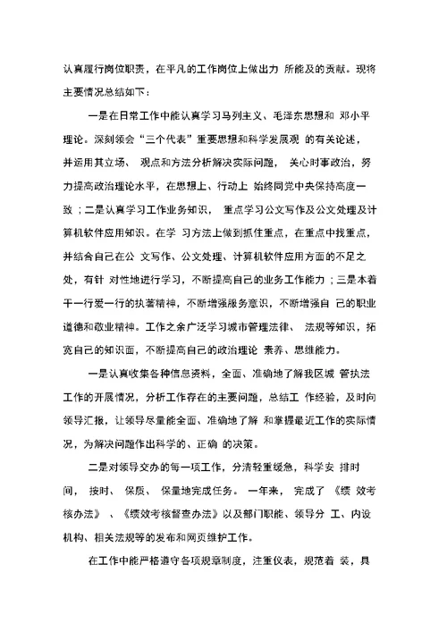 城管个人XX工作总结