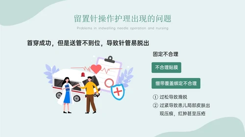 静脉留置针的护理课件蓝色简约医疗器械图标清新留置针护理出现的问题与解决办法ppt