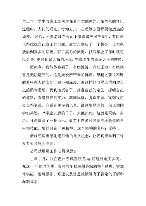 公司试用期工作心得感想