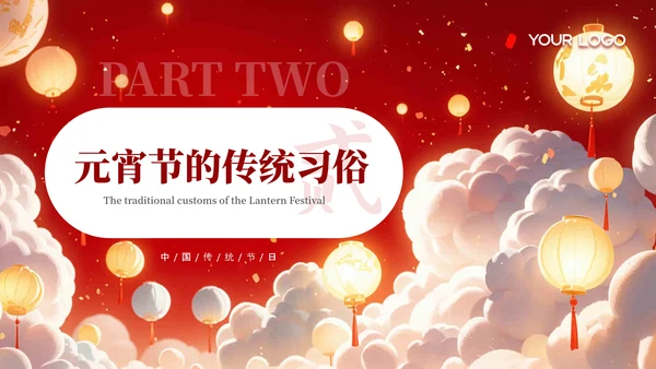 红色元宵节传统习俗文化介绍PPT模板