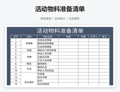 活动物料准备清单