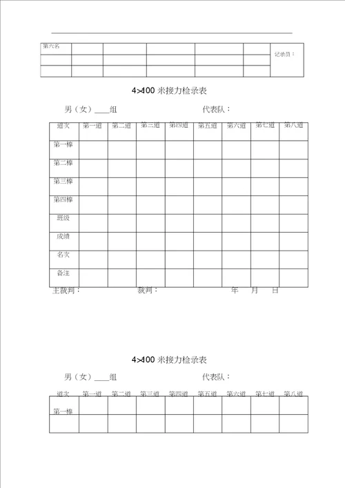 运动会各类表格