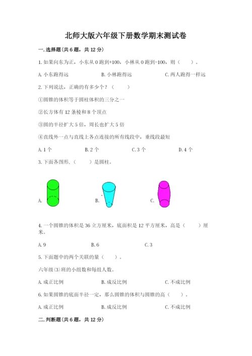 北师大版六年级下册数学期末测试卷及参考答案【研优卷】.docx