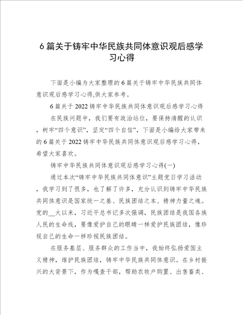 6篇关于铸牢中华民族共同体意识观后感学习心得