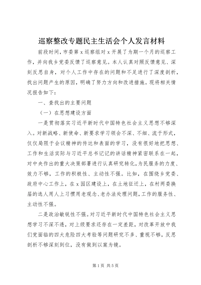 巡察整改专题民主生活会个人发言材料.docx