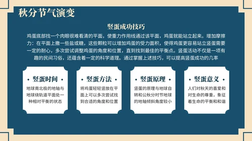 深蓝色中国风学校主题班会秋分节气历史介绍PPT模板