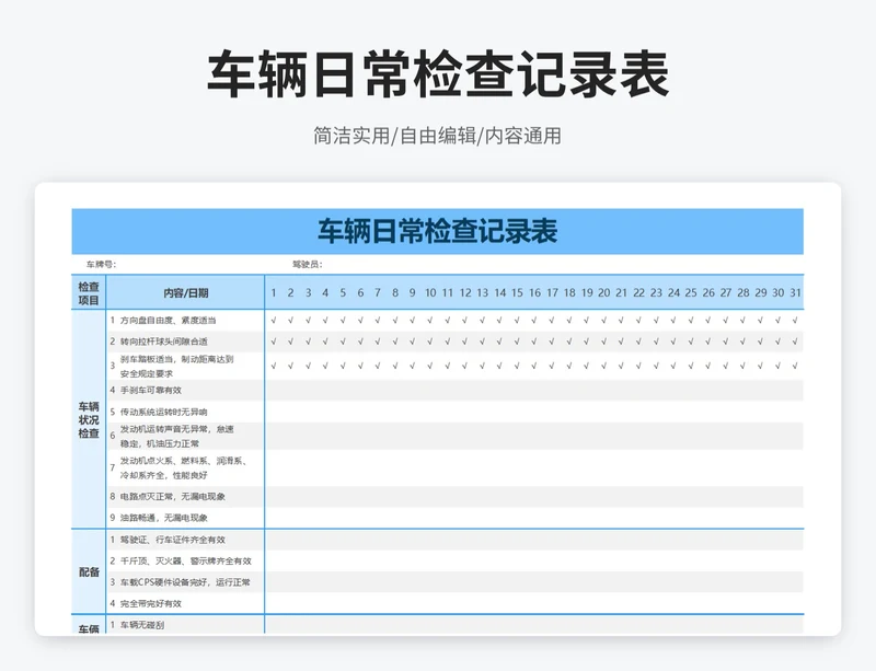 简约风车辆日常检查记录表