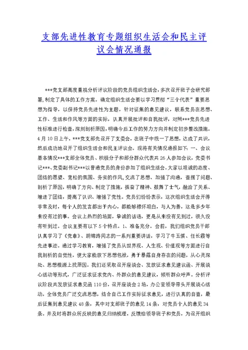 支部先进性教育专题组织生活会和民主评议会情况通报