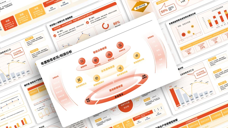 橙黄色简约风数据组合PPT版式合集