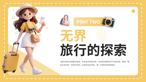 黄色3D风8月旅游攻略PPT模板