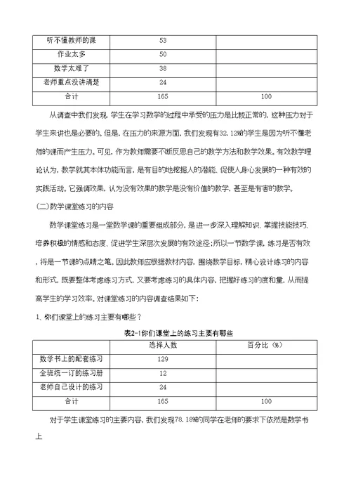 小学数学课堂有效性练习的现状调查与分析研究