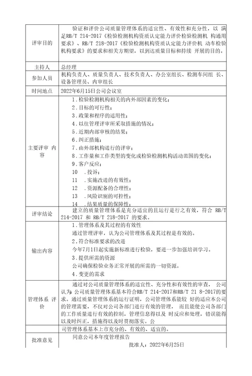 2022年度机动车检验机构管理评审报告资料汇编