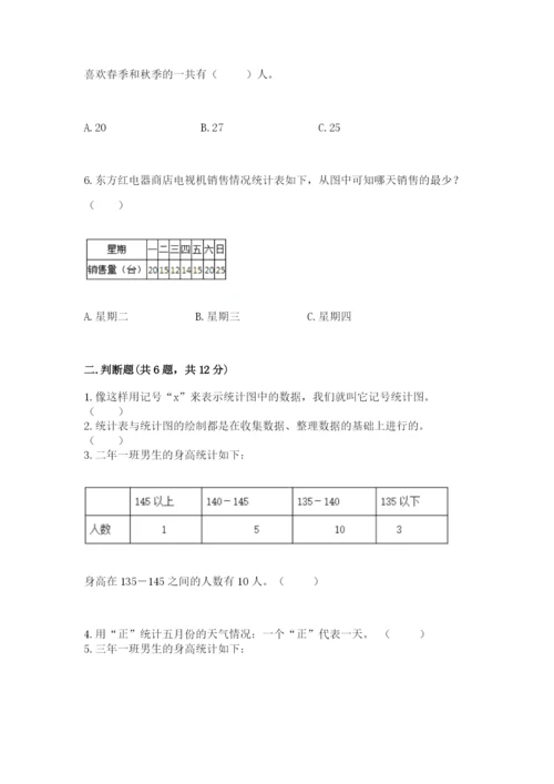 人教版二年级下册数学第一单元 数据收集整理 测试卷审定版.docx