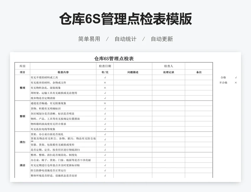 仓库6S管理点检表模版