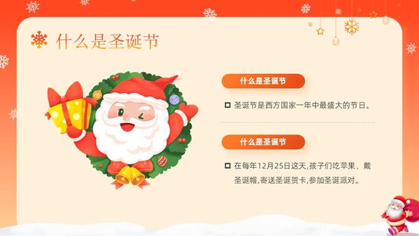 红色卡通可爱圣诞节介绍圣诞节活动平安夜活动策划PPT模板