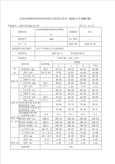 仪器设备自校记录表