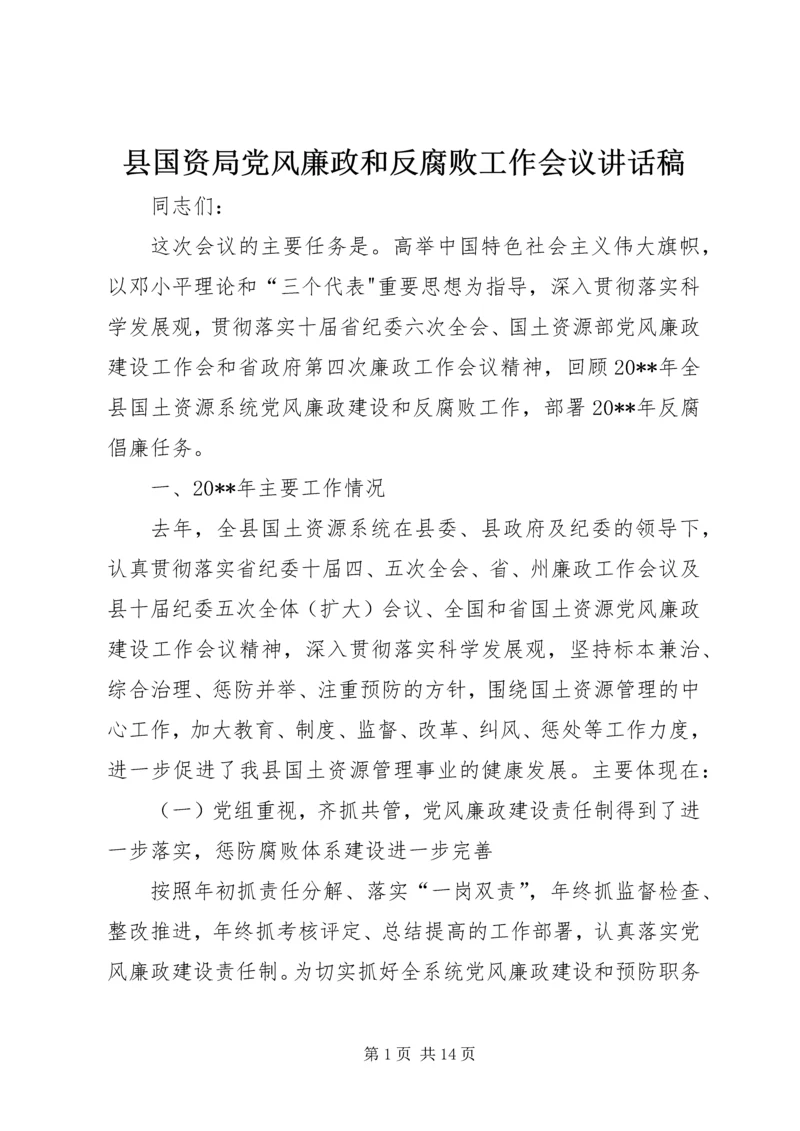 县国资局党风廉政和反腐败工作会议讲话稿.docx