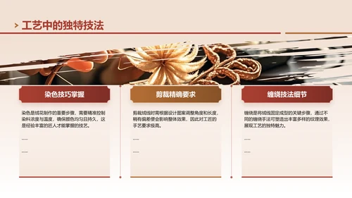 红色中国风非遗绒花的工艺魅力PPT模板