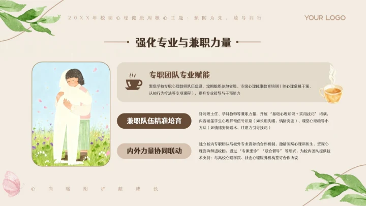 米色卡通插画校园心理健康周PPT模板
