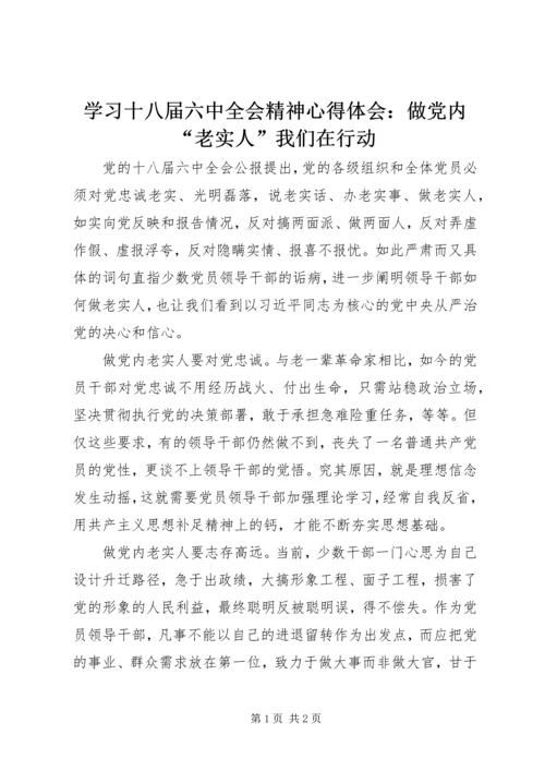 学习十八届六中全会精神心得体会：做党内“老实人”我们在行动.docx