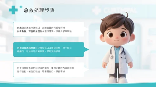 绿色插画风小学课件急救小卫士PPT