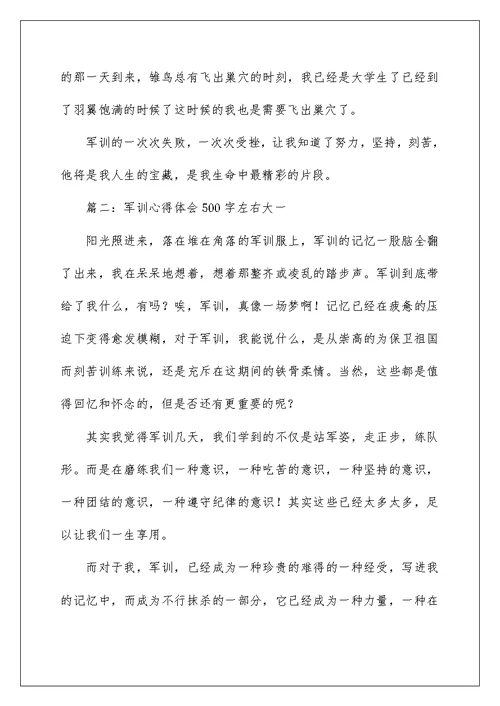 军训心得体会500字左右大一（通用5篇）