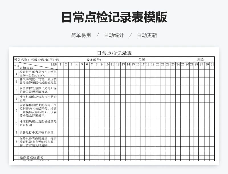 日常点检记录表模版