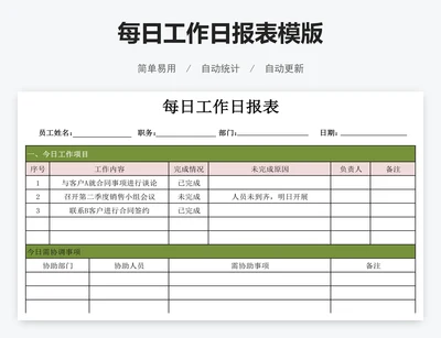 每日工作日报表模版