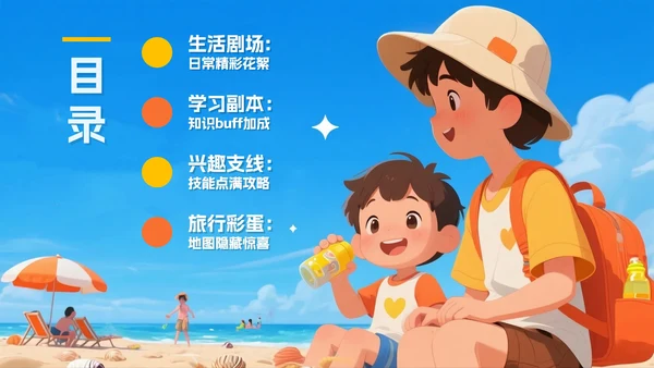 蓝色清新卡通风我的暑假生活假期记录PPT模板