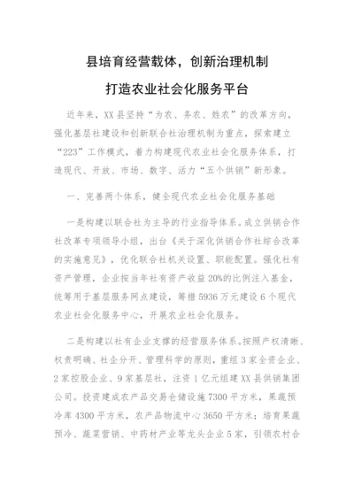 【经验交流】县培育经营载体，创新治理机制，打造农业社会化服务平台.docx