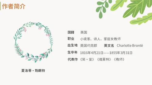 绿色清新九年级语文简爱读书分享说课课件PPT模板语文九年级下册