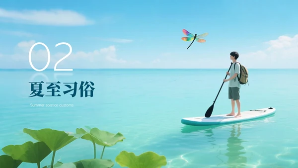 蓝色简约节日节气之夏至PPT模板