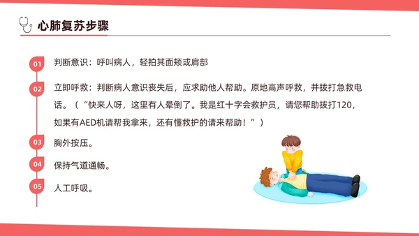 红色简约扁平插画急诊急救知识培训PPT模板