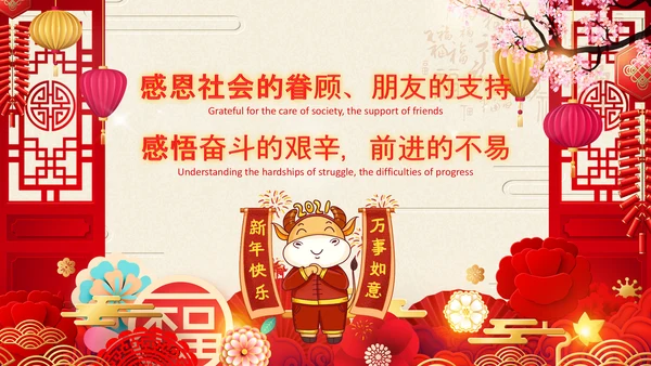2021中国风牛年新年电子贺卡新年元旦电子贺卡PPT