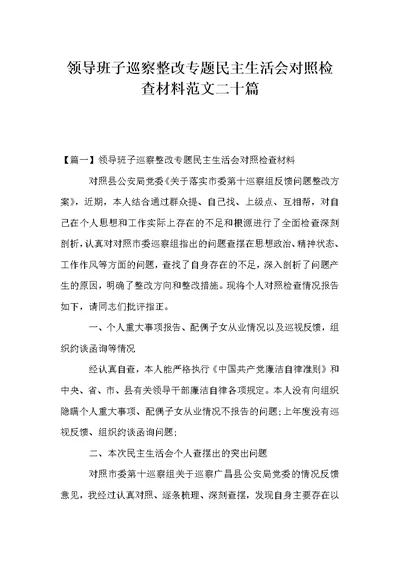 领导班子巡察整改专题民主生活会对照检查材料范文二十篇