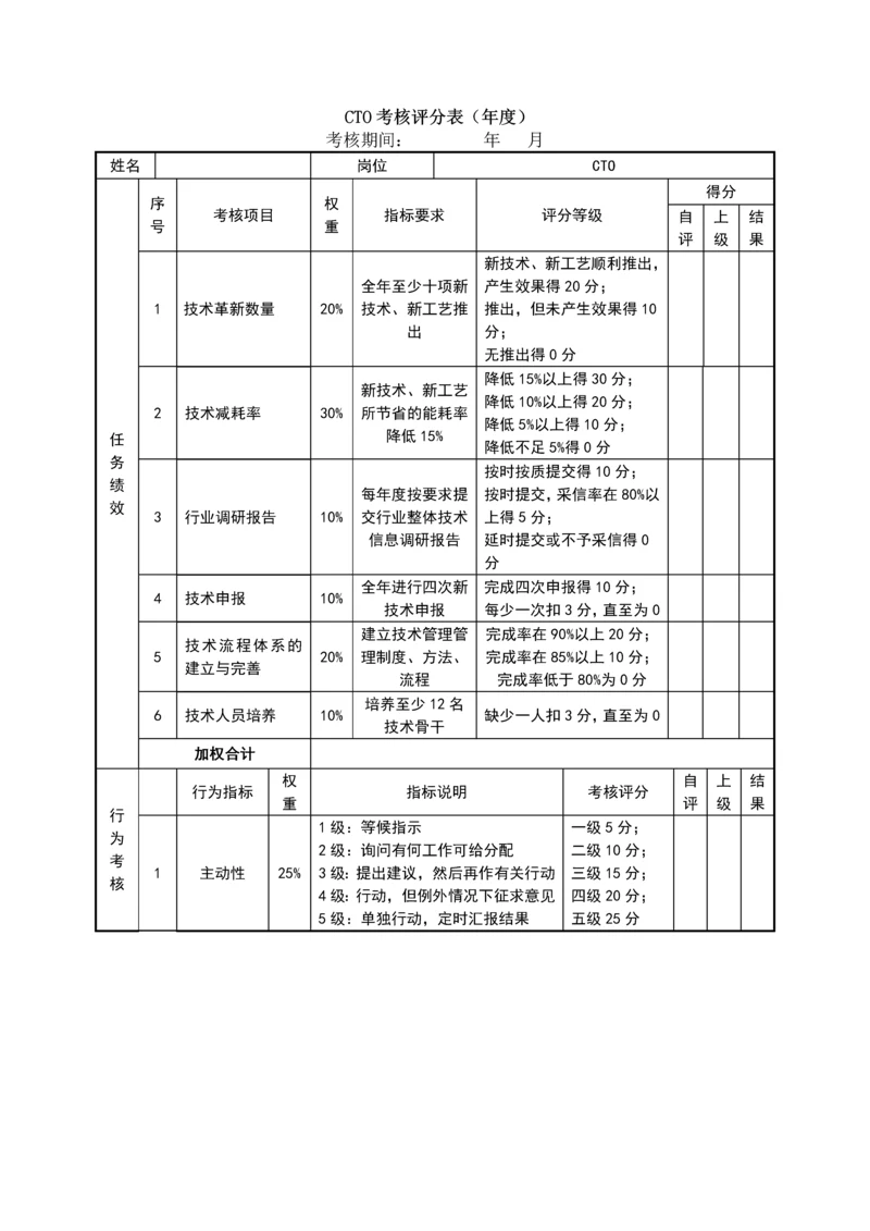 绩效考核表（CTO）.docx