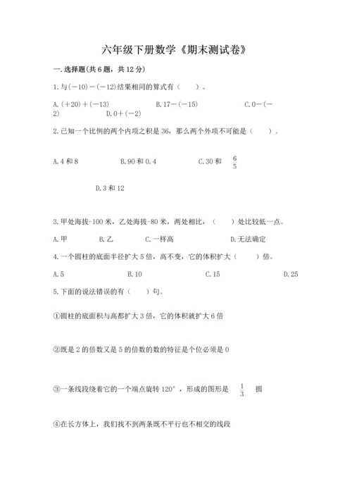 六年级下册数学《期末测试卷》精品【达标题】.docx