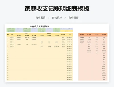 家庭收支记账明细表模板