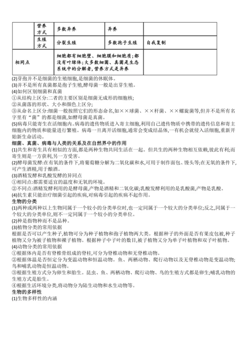 初中生物学历年中考题考点（全册，会考必备）学案