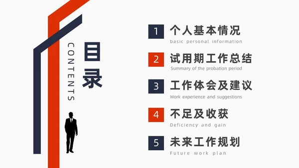 蓝色红色商务风试用期转正答辩PPT模板