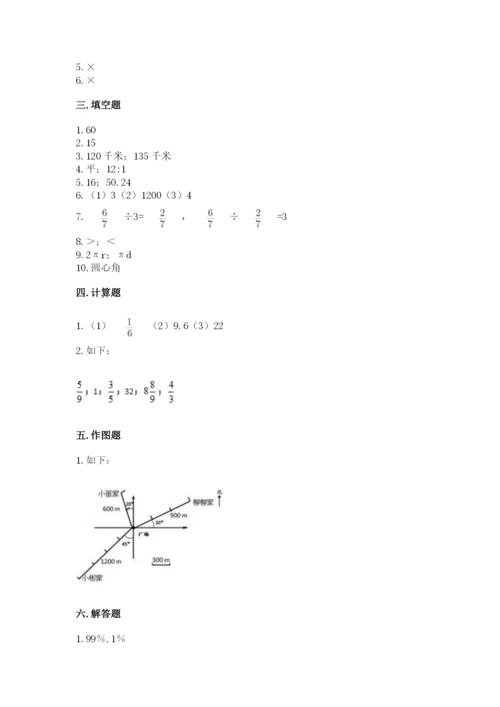 2022六年级上册数学期末考试试卷含答案【突破训练】.docx