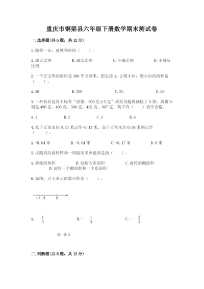 重庆市铜梁县六年级下册数学期末测试卷最新.docx