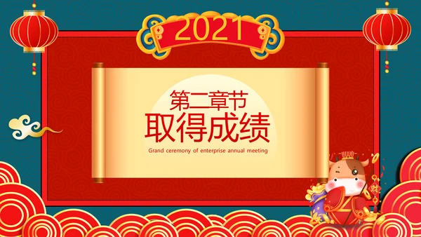 2021牛年创意剪纸风述职报告春节民俗新年计划年终总结PPT