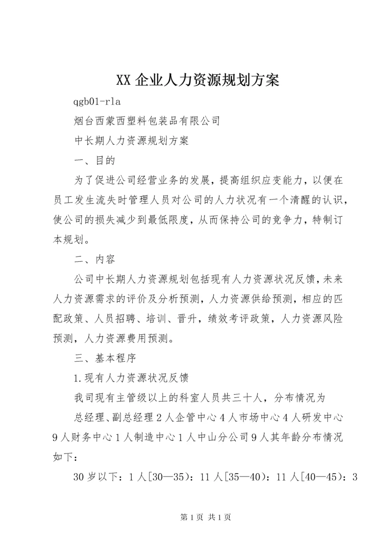 XX企业人力资源规划方案 (2).docx