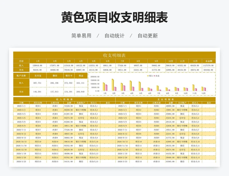 黄色项目收支明细表