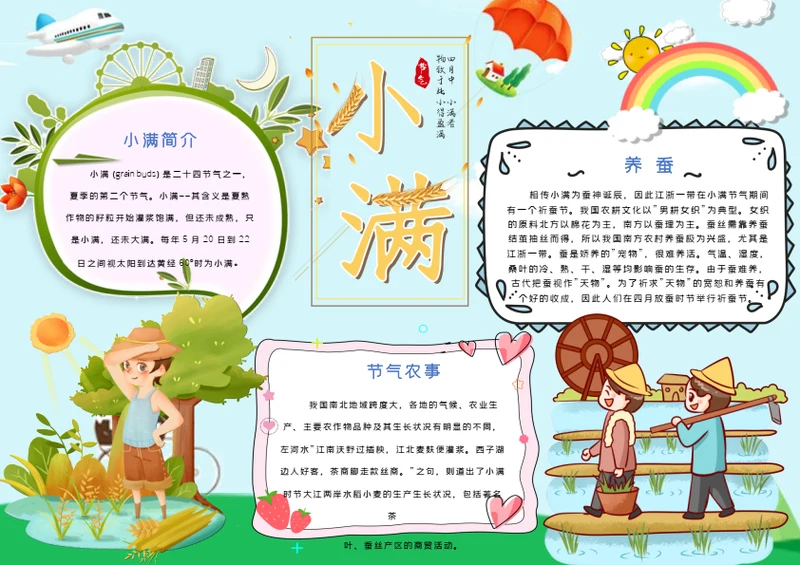 卡通小满节气Word小报