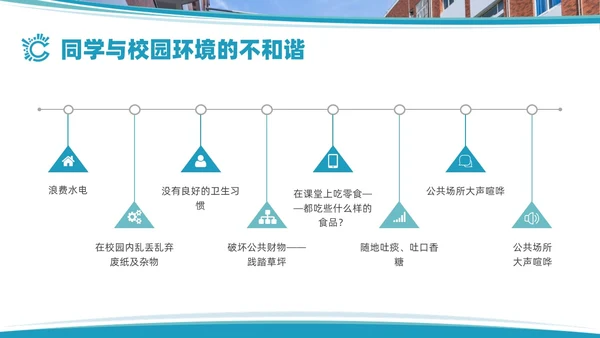 蓝色实拍几何形状优化校风严肃校纪主题班会PPT课件校纪校规校风学风教育