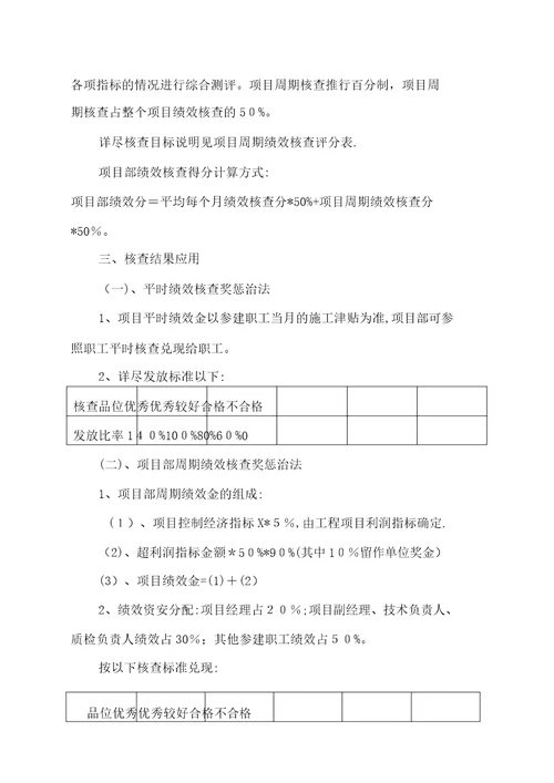 施工项目部绩效考核办法