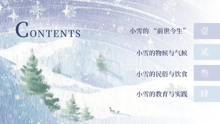 蓝紫创意清新中国二十四传统节气之小雪教育课件PPT模板