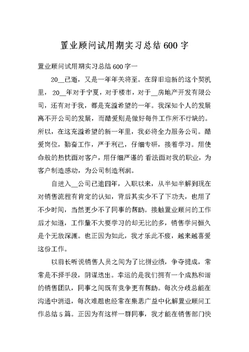 置业顾问试用期实习总结600字